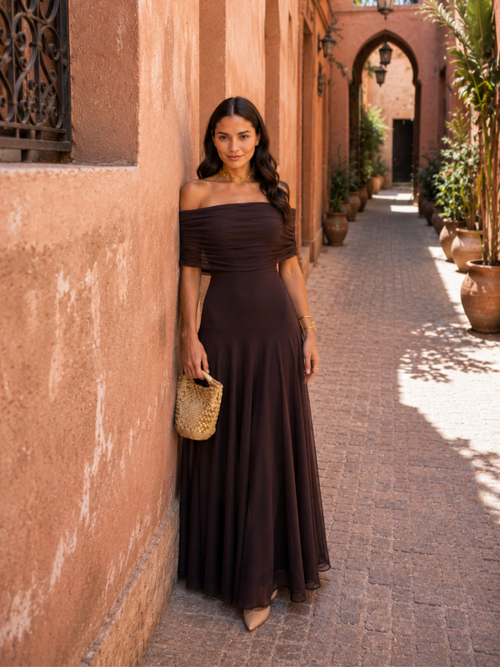 Zénaïde | Robe Maxi Monopaule Marron Chocolat