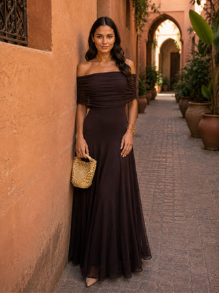 Zénaïde | Robe Maxi Monopaule Marron Chocolat