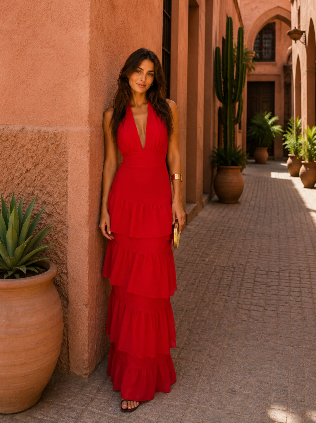 Delphine | Robe Maxi Halter Rouge