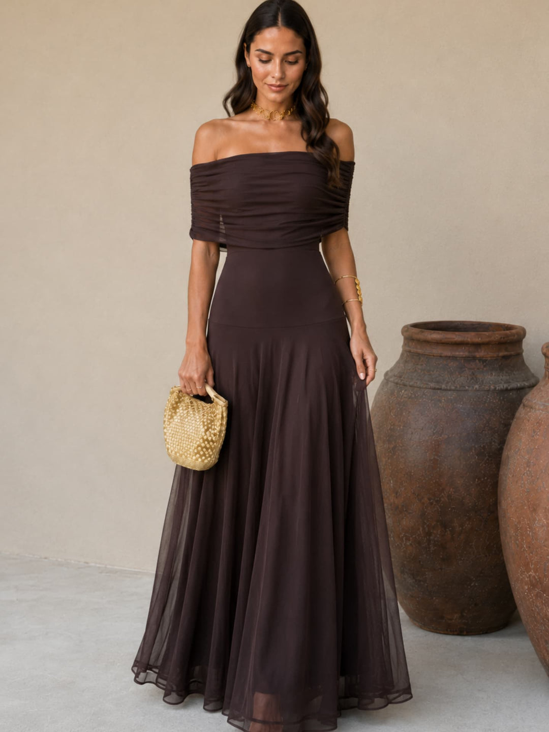Zénaïde | Robe Maxi Monopaule Marron Chocolat