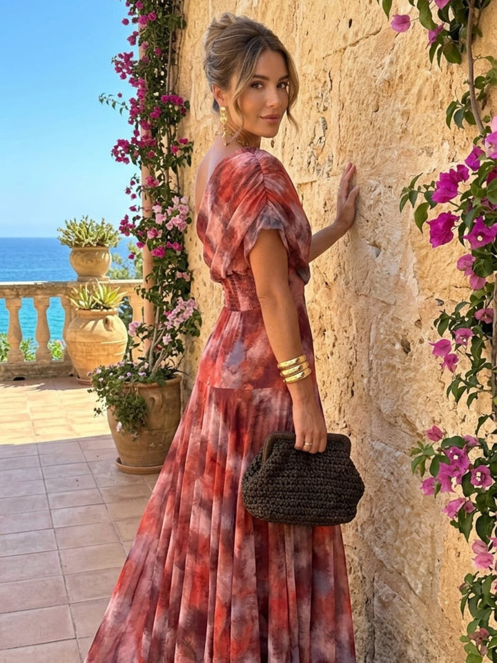 Philomène | Robe Maxi Aquarelle Asymétrique