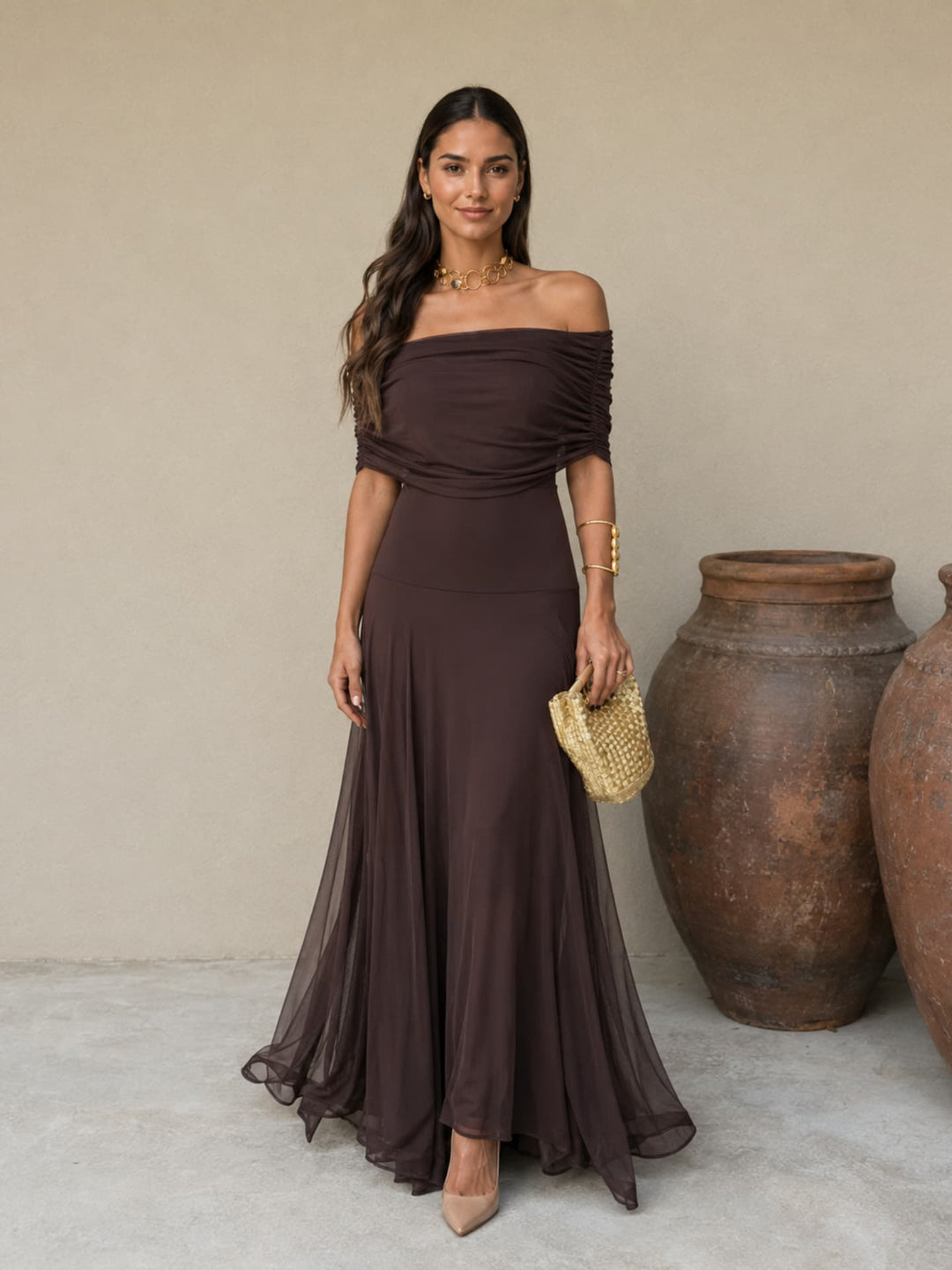 Zénaïde | Robe Maxi Monopaule Marron Chocolat