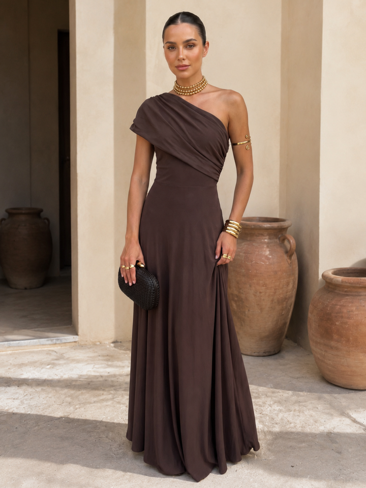 Zénaïde | Robe Maxi Monopaule Marron Chocolat