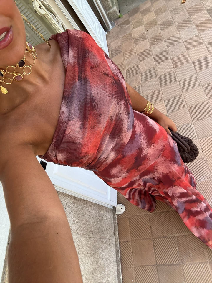 Philomène | Robe Maxi Aquarelle Asymétrique