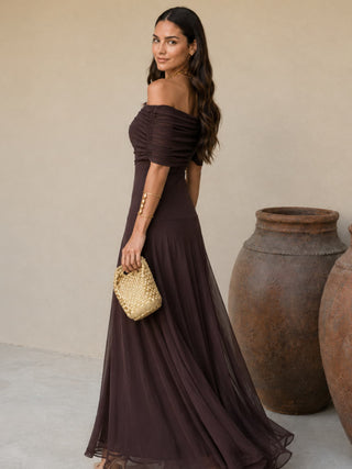 Zénaïde | Robe Maxi Monopaule Marron Chocolat