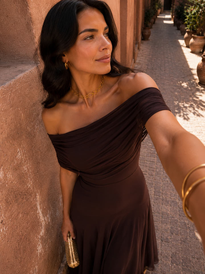 Zénaïde | Robe Maxi Monopaule Marron Chocolat