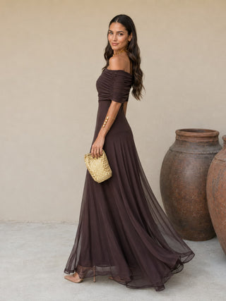 Zénaïde | Robe Maxi Monopaule Marron Chocolat