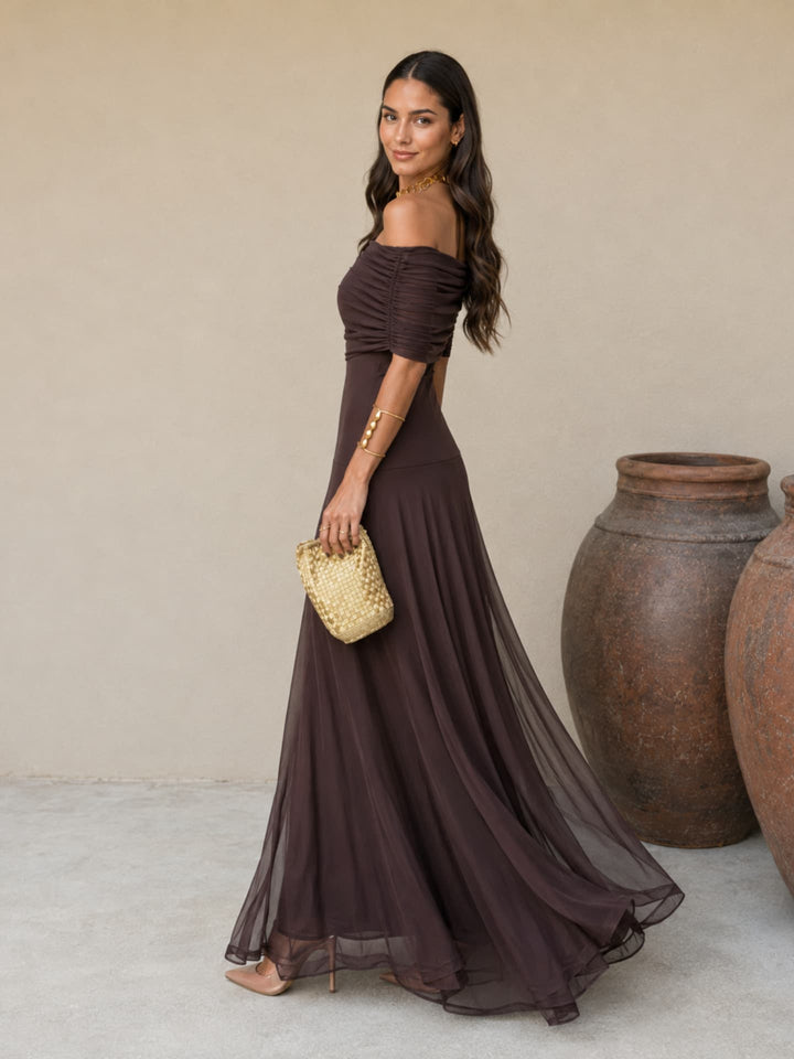 Zénaïde | Robe Maxi Monopaule Marron Chocolat