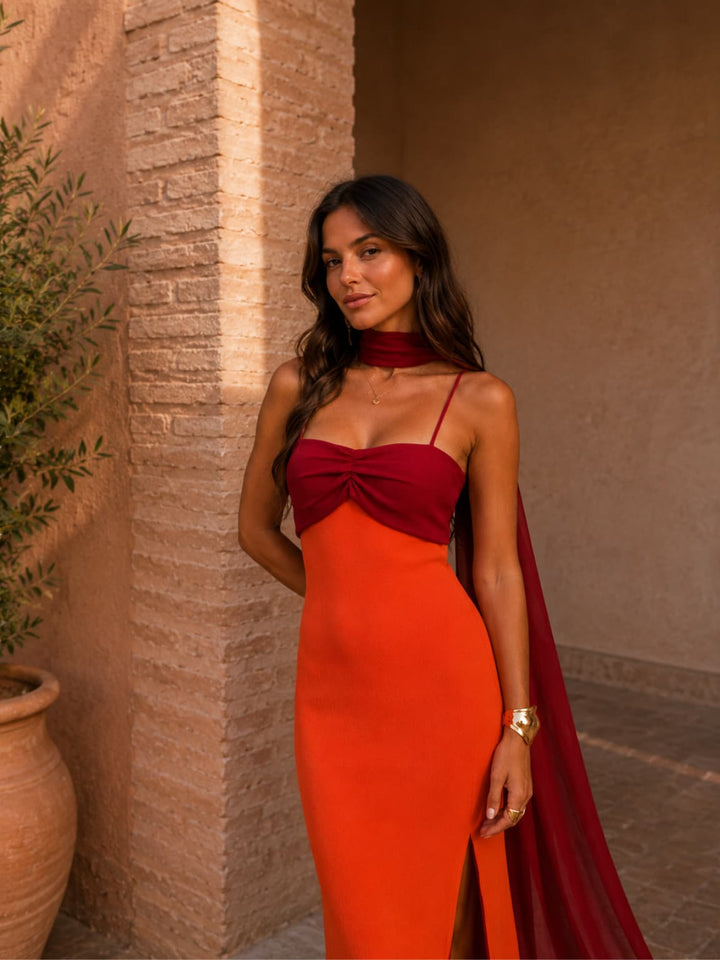 Ophélie | Robe Maxi Orange & Rouge