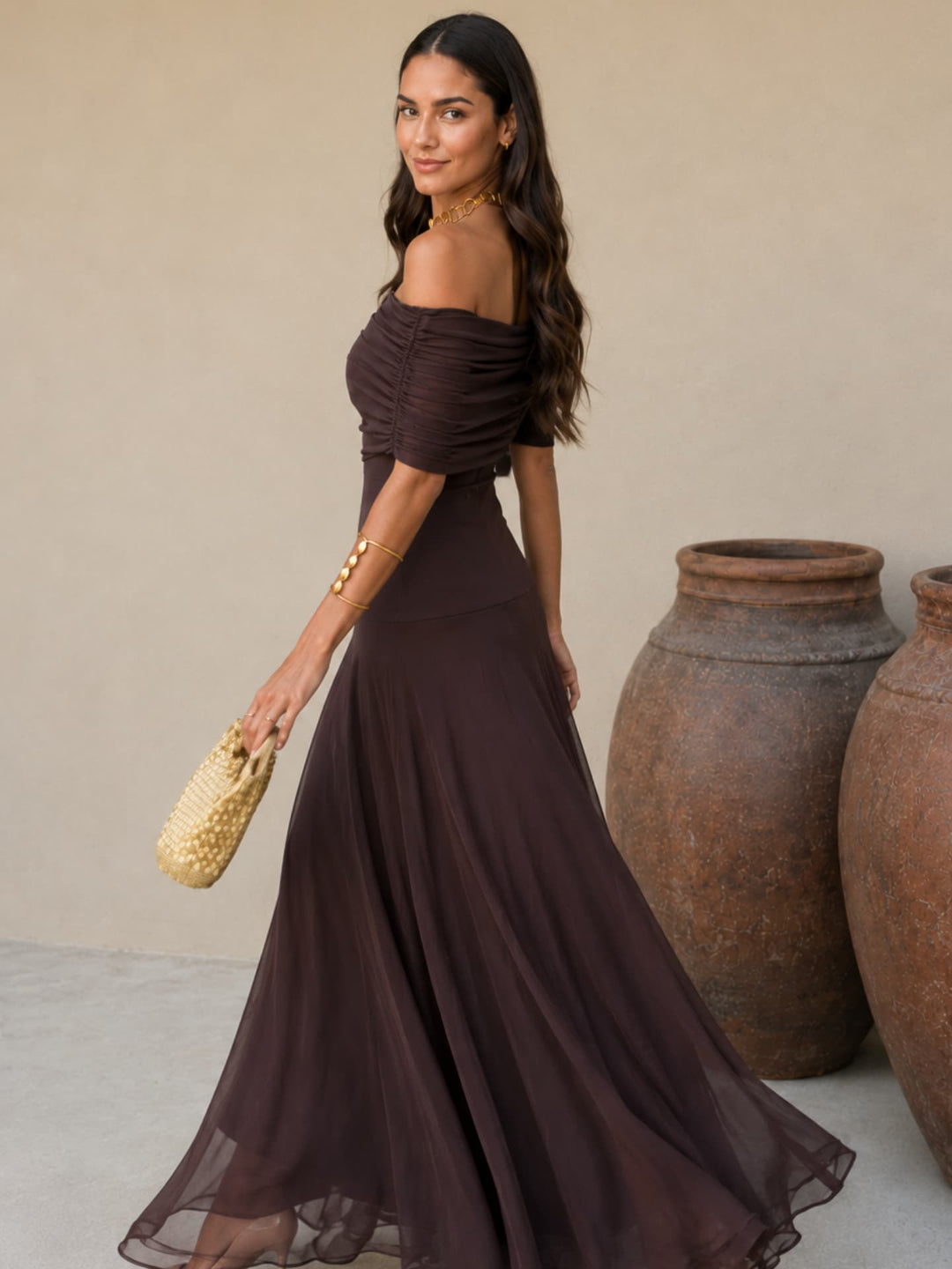 Zénaïde | Robe Maxi Monopaule Marron Chocolat
