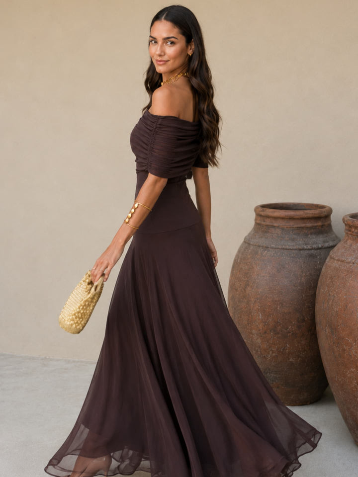 Zénaïde | Robe Maxi Monopaule Marron Chocolat