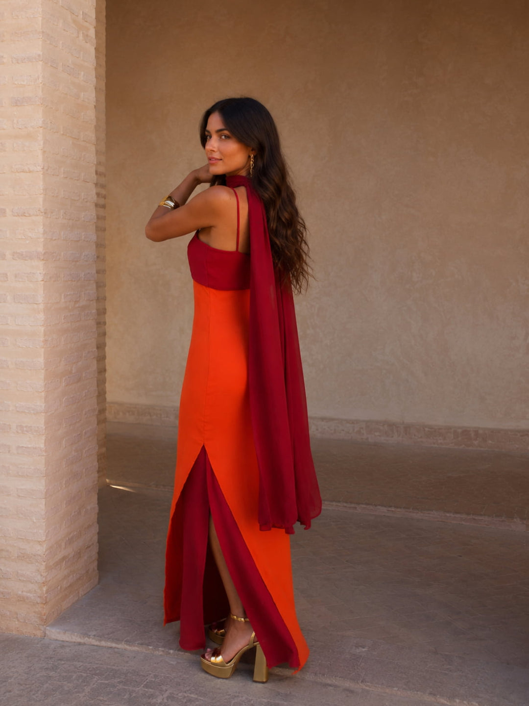 Ophélie | Robe Maxi Orange & Rouge