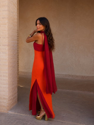 Ophélie | Robe Maxi Orange & Rouge