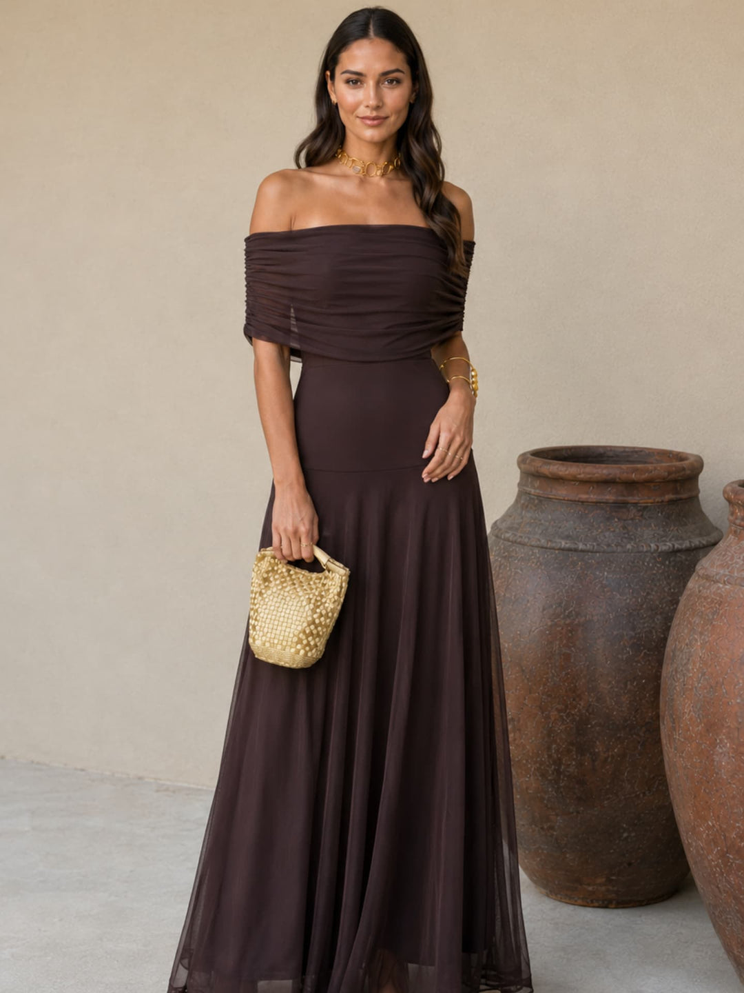 Zénaïde | Robe Maxi Monopaule Marron Chocolat