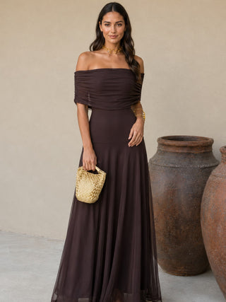 Zénaïde | Robe Maxi Monopaule Marron Chocolat