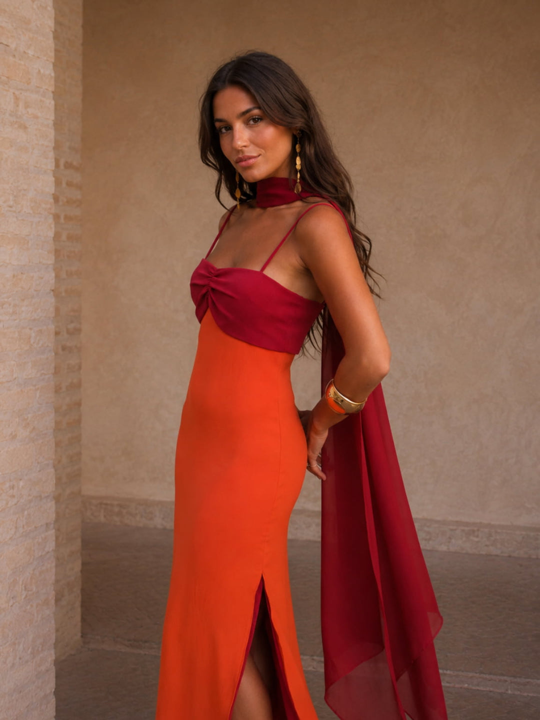 Ophélie | Robe Maxi Orange & Rouge