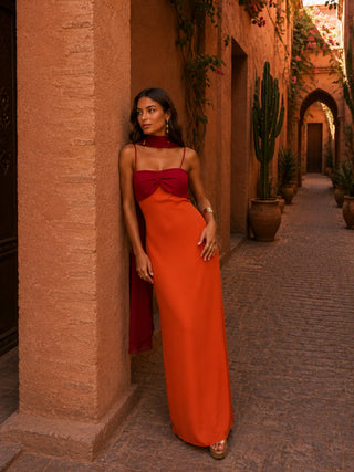 Ophélie | Robe Maxi Orange & Rouge