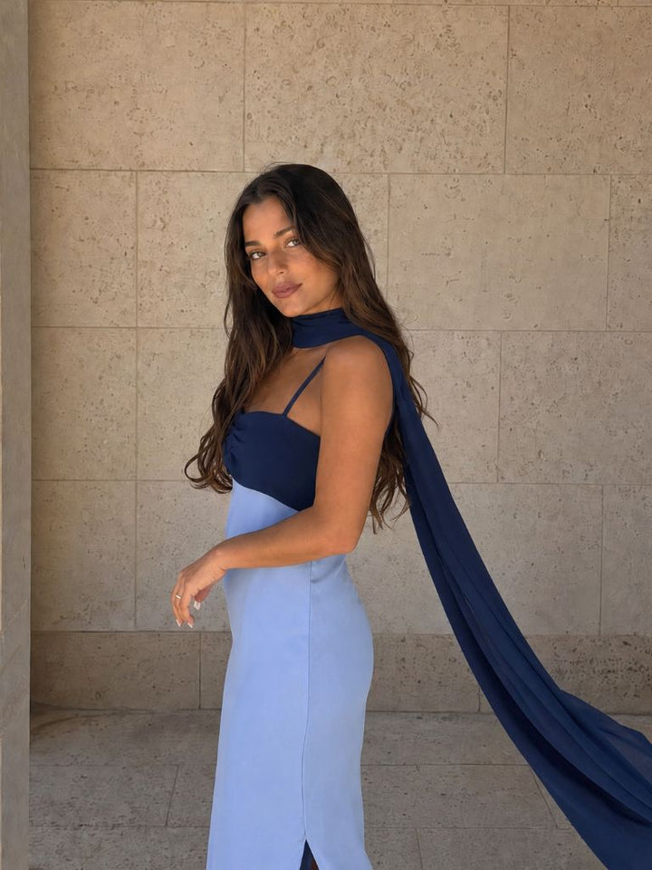 Victoire | Robe Maxi Bicolore Bleue