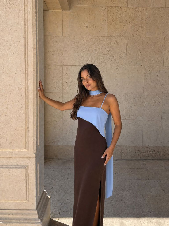 Mireille | Robe Maxi Bicolore avec Écharpe
