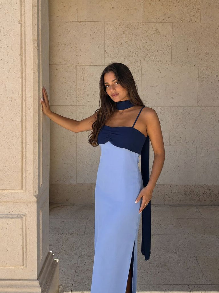 Victoire | Robe Maxi Bicolore Bleue