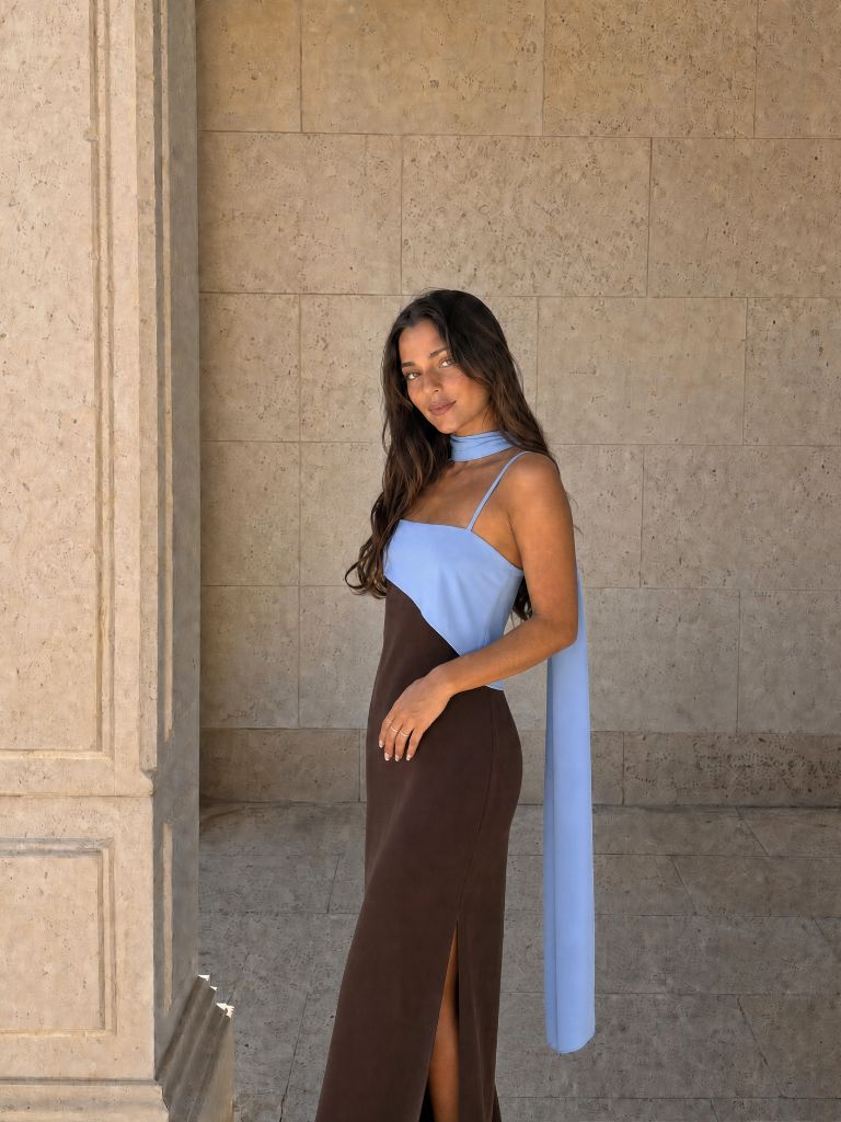 Mireille | Robe Maxi Bicolore avec Écharpe