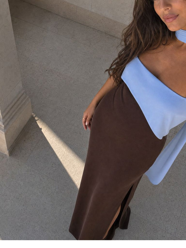 Mireille | Robe Maxi Bicolore avec Écharpe