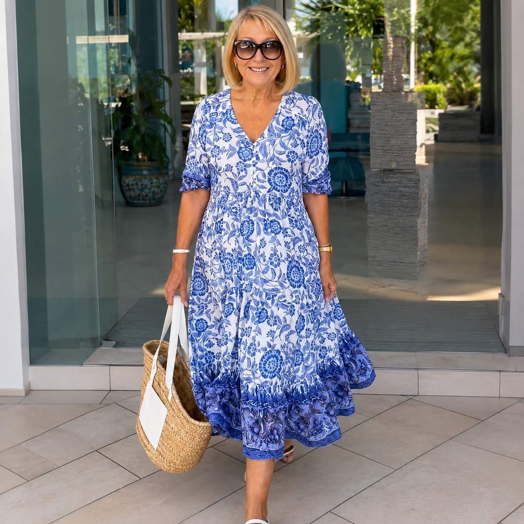 Marine | Robe de Jardin V-Neck Délicate