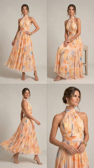 Augustine | Robe Halter Plissée Peach