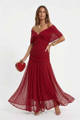 Lysandre | Robe Maxi Drapée Épaules Dénudées
