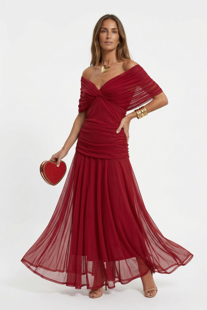 Lysandre | Robe Maxi Drapée Épaules Dénudées
