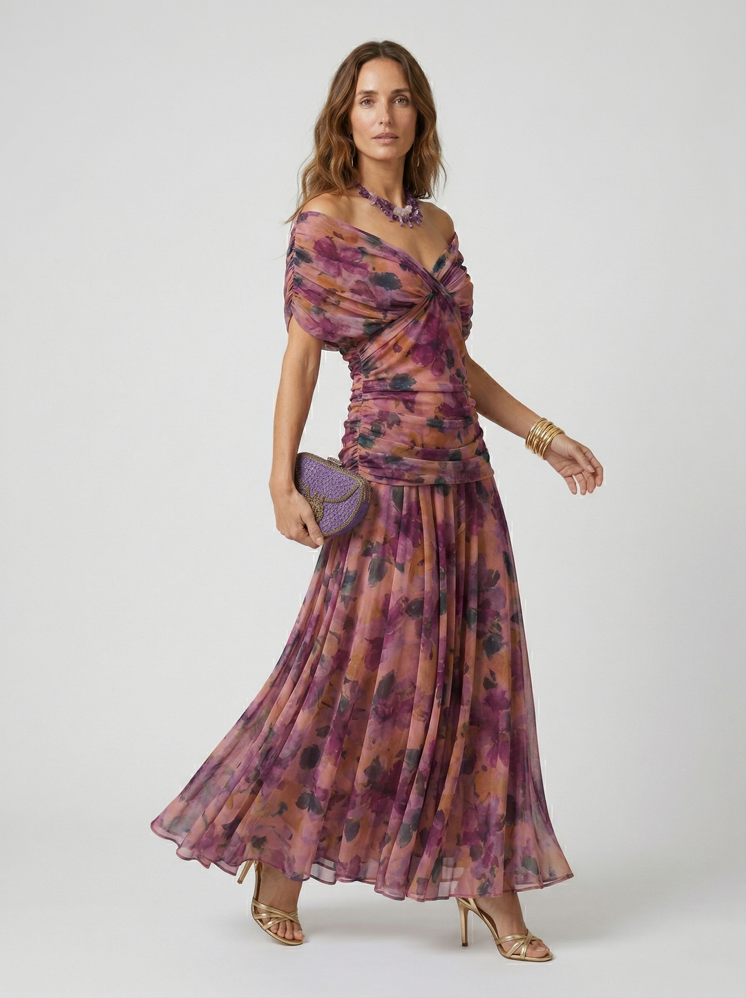 Lysandre | Robe Maxi Drapée Épaules Dénudées
