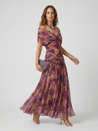 Lysandre | Robe Maxi Drapée Épaules Dénudées