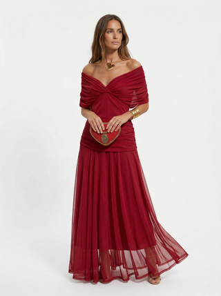 Lysandre | Robe Maxi Drapée Épaules Dénudées
