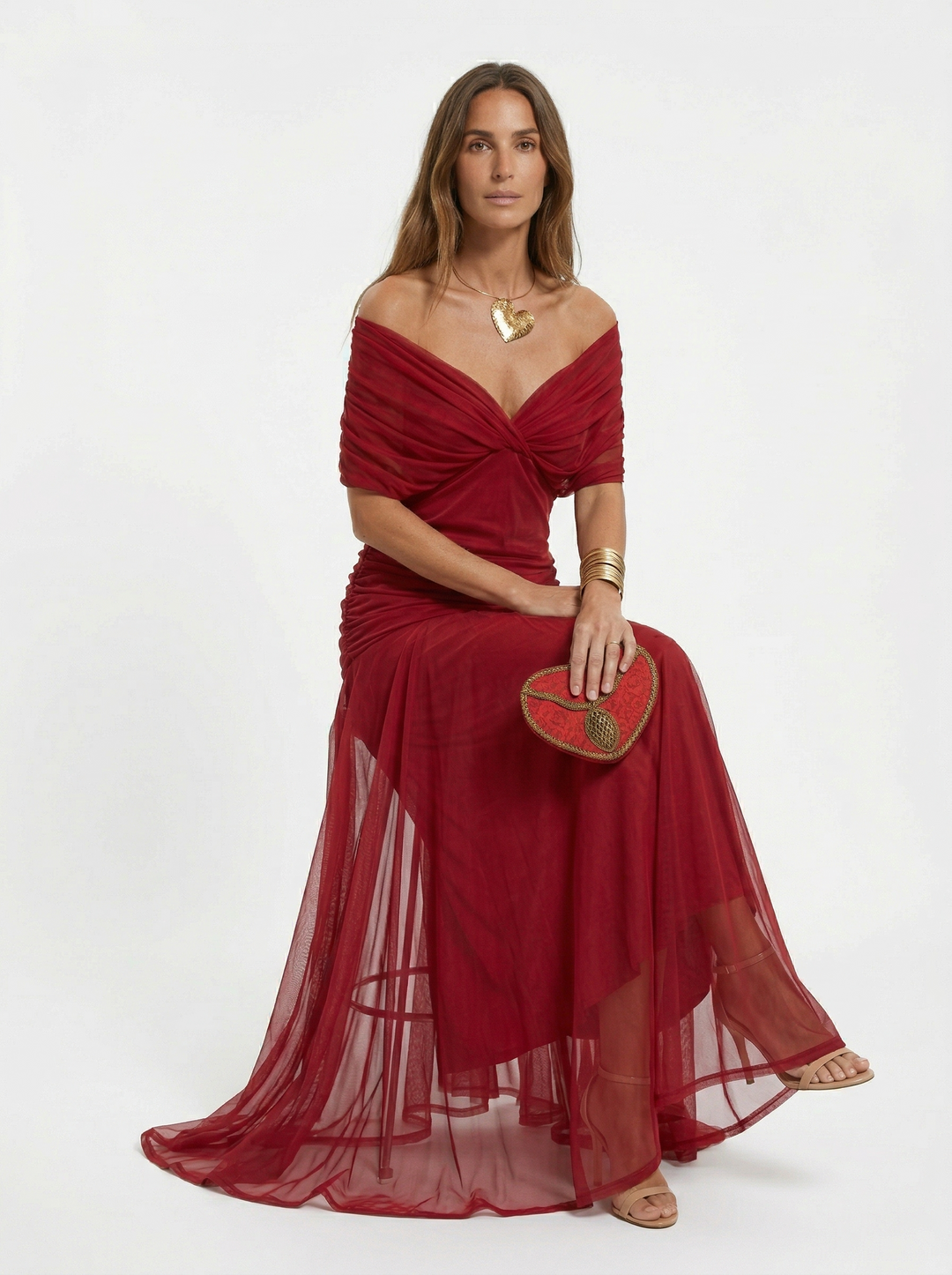 Lysandre | Robe Maxi Drapée Épaules Dénudées