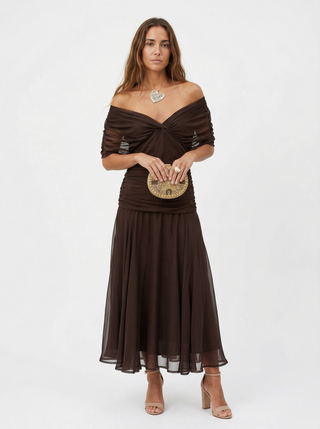Lysandre | Robe Maxi Drapée Épaules Dénudées