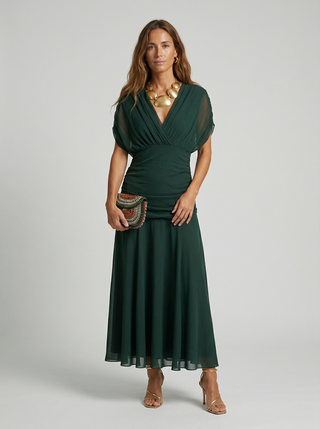 Lysandre | Robe Maxi Drapée Épaules Dénudées