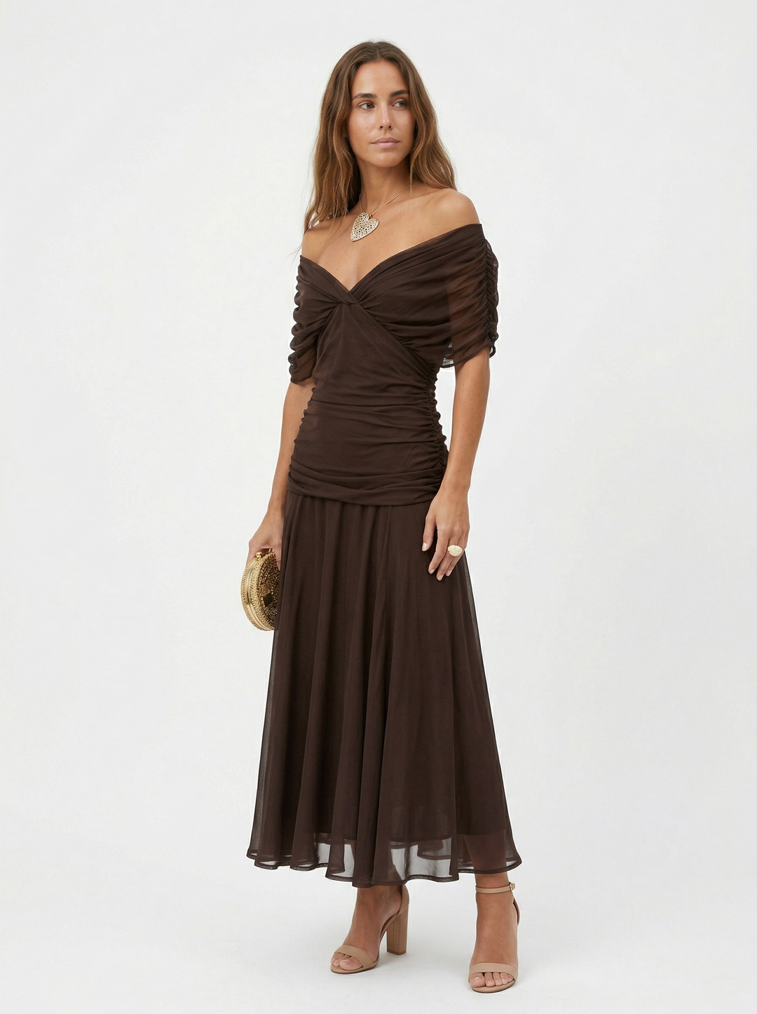 Lysandre | Robe Maxi Drapée Épaules Dénudées