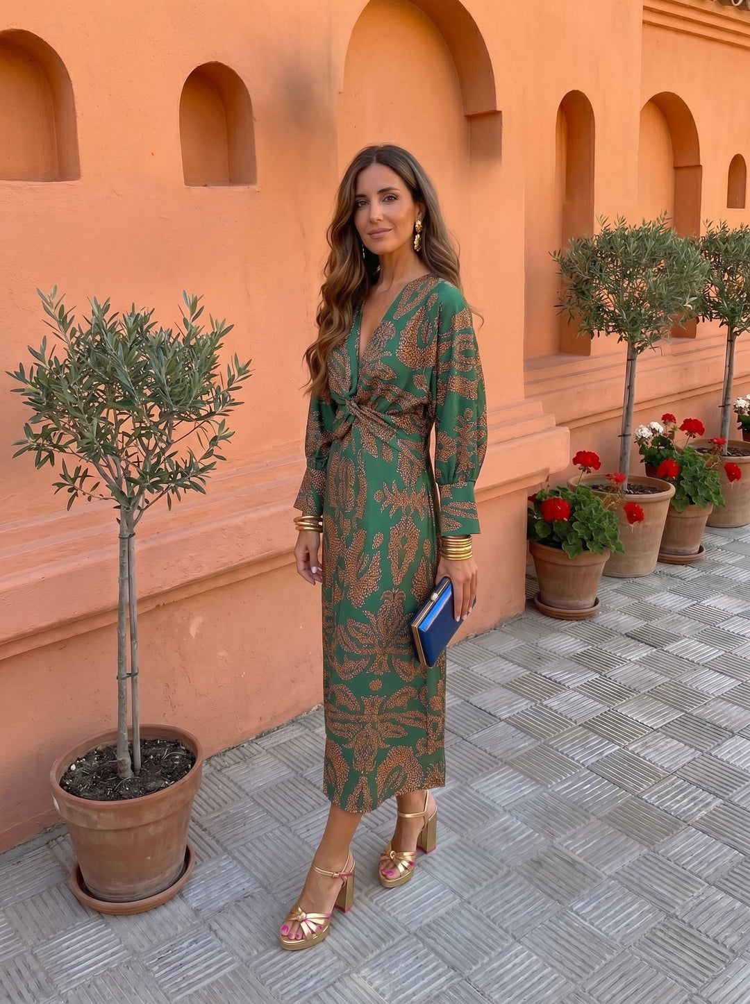 Madrigal | Robe Midi Nœud Taille Manches Longues