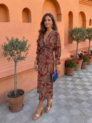 Madrigal | Robe Midi Nœud Taille Manches Longues