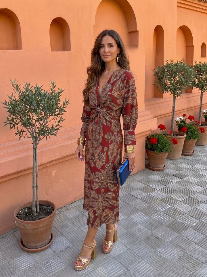 Madrigal | Robe Midi Nœud Taille Manches Longues