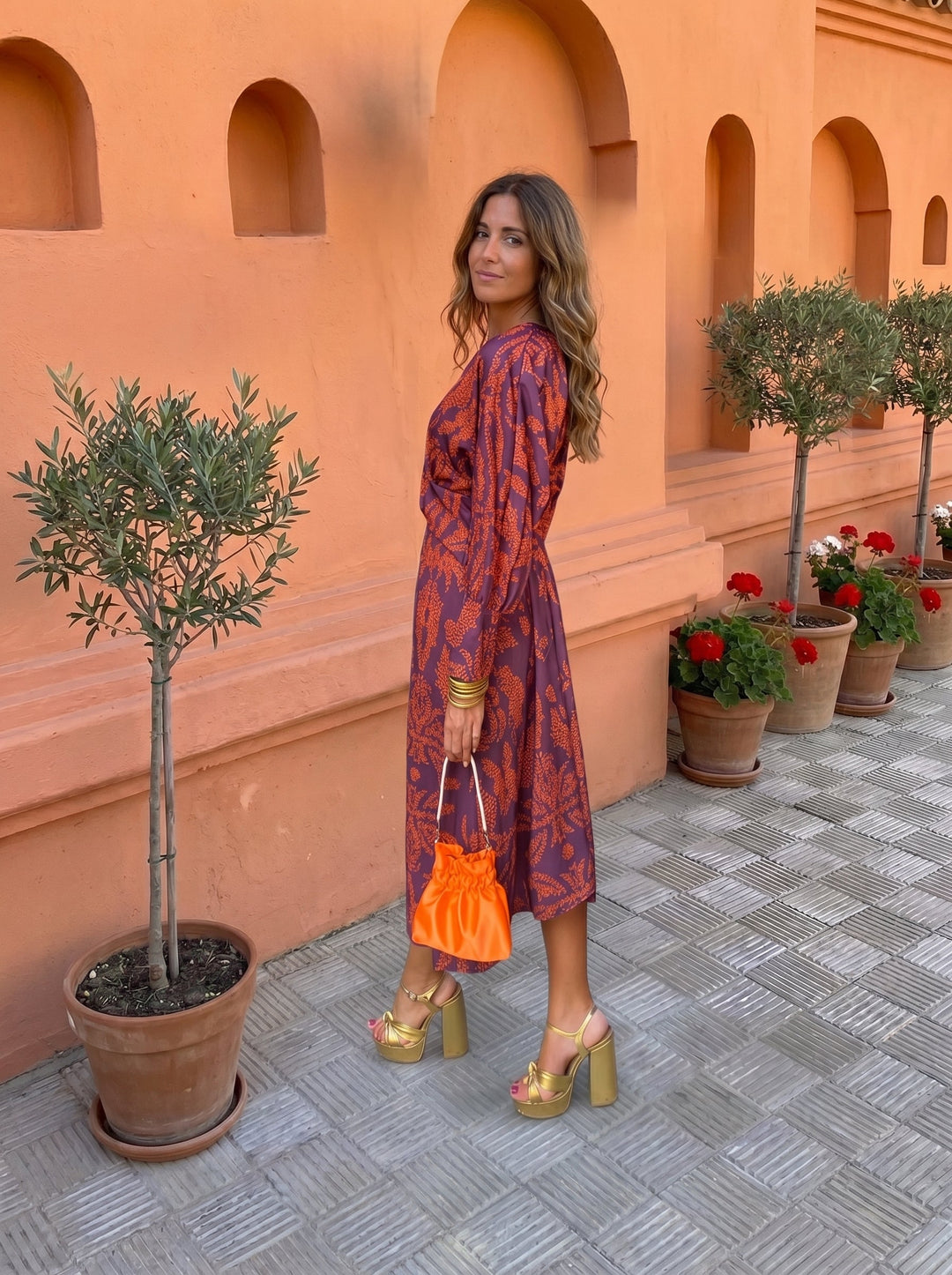 Madrigal | Robe Midi Nœud Taille Manches Longues