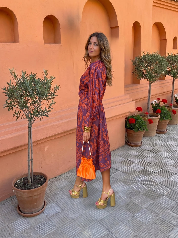 Madrigal | Robe Midi Nœud Taille Manches Longues