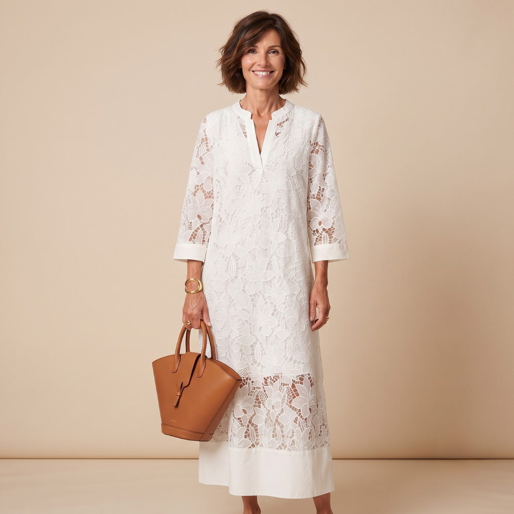 Juliette™ | Élégante robe longue blanche en dentelle