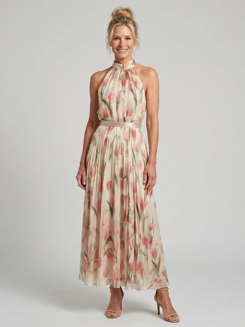 Sidonie | Robe Midi Fleurie à Col Halter