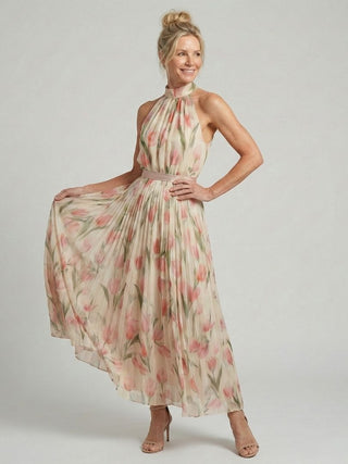 Sidonie | Robe Midi Fleurie à Col Halter