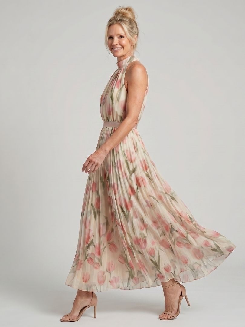 Sidonie | Robe Midi Fleurie à Col Halter