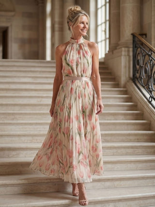 Sidonie | Robe Midi Fleurie à Col Halter