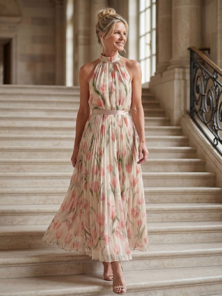 Sidonie | Robe Midi Fleurie à Col Halter