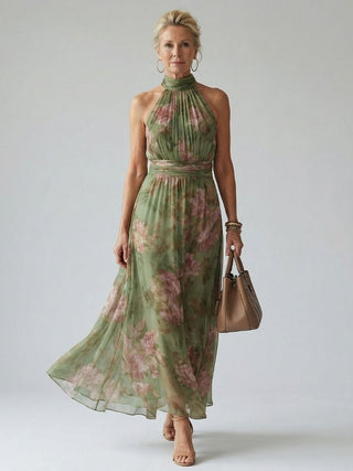 Adèle | Robe Midi à Encolure Halter Rassemblée