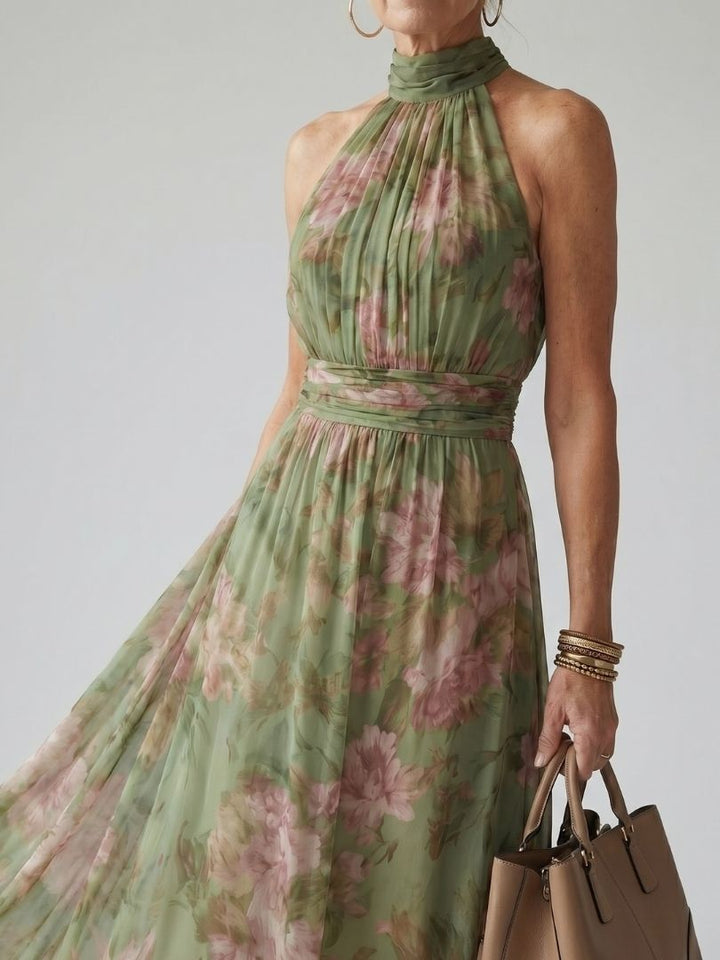 Adèle | Robe Midi à Encolure Halter Rassemblée